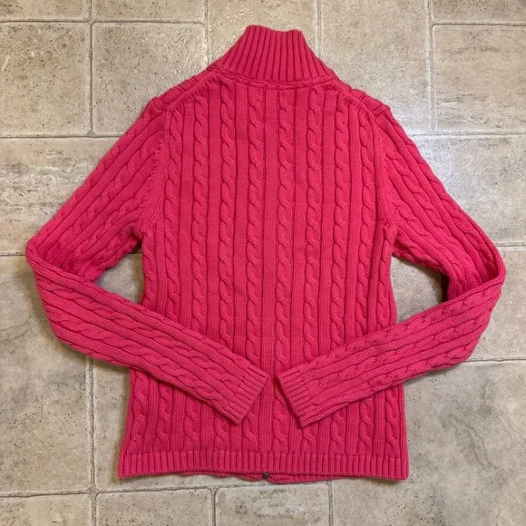 LL Bean preppy pretty pink zip up sweater cardigan 100% cotton xsmall - Picture 2 of 8